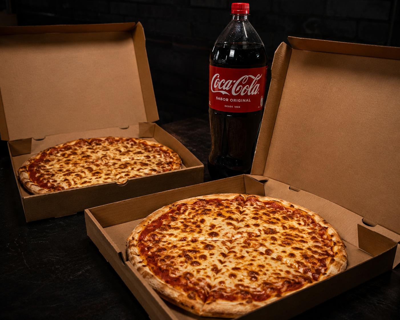 MENÚ PIZZA: 2x Pizza (30cm) + 1L. Coca-Cola
